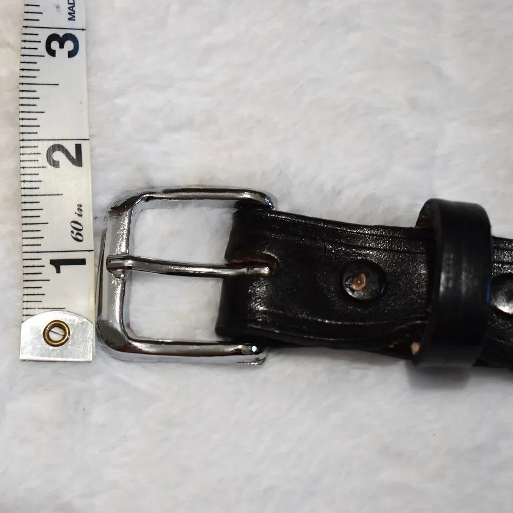 Western Black Leather Belt Sz 28 / 34 Aztec Rodeo Boho Cowboy Artisan